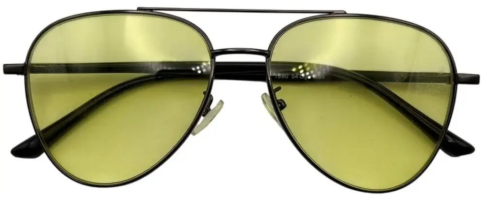 Vintage 90s Aviator Sunglasses Black Frame Yellow Green Lenses 54-16-135